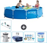 Intex Rond Frame Zwembad - 305 x 76 cm - Blauw - Inclusief Pomp Solarzeil - Onderhoudspakket - Filter - Stofzuiger