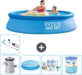 Intex Rond Opblaasbaar Easy Set Zwembad - 244 x 61 cm - Blauw - Inclusief Pomp Solarzeil - Onderhoudspakket - Filter - Stofzuiger - Vloertegels