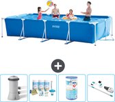 Intex Rechthoekig Frame Zwembad - 450 x 220 x 84 cm - Blauw - Inclusief Pomp Onderhoudspakket - Filter - Stofzuiger