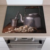 Inductiebeschermer stilleven en oude voorwerpen | 65 x 52 cm | Keukendecoratie | Bescherm mat | Inductie afdekplaat