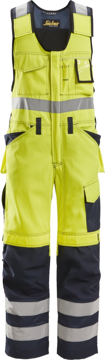Snickers 0213 Bodybroek met holsterzakken High Visibility, Klasse 2 - Geel, High Visbility/Donker Blauw - 48