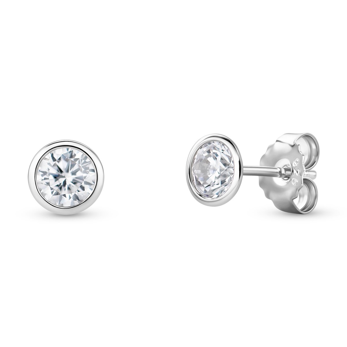 Miore Pure Oorbellen Dames - van Zilver - Met Zirkonen - Handgemaakt - Hypoallergene Knopjes - 6 mm