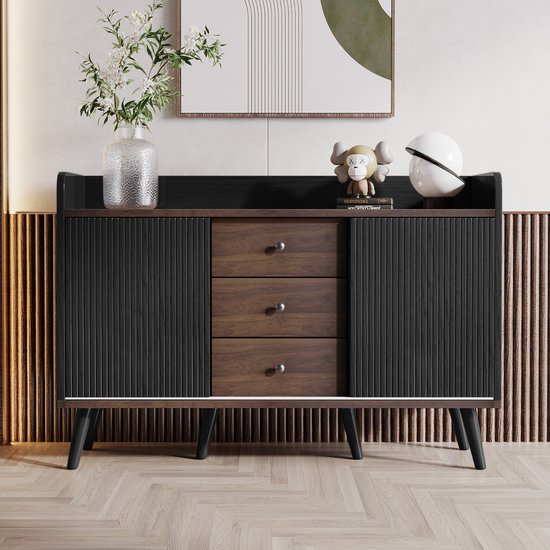 Sweiko Opslagkast, Sideboard, met drie lades, prachtige korrels. Sideboard voor slaapkamer en woonkamer, Modern houten kleur dressoir met opbergplanken. H80/L17,5/T40 cm