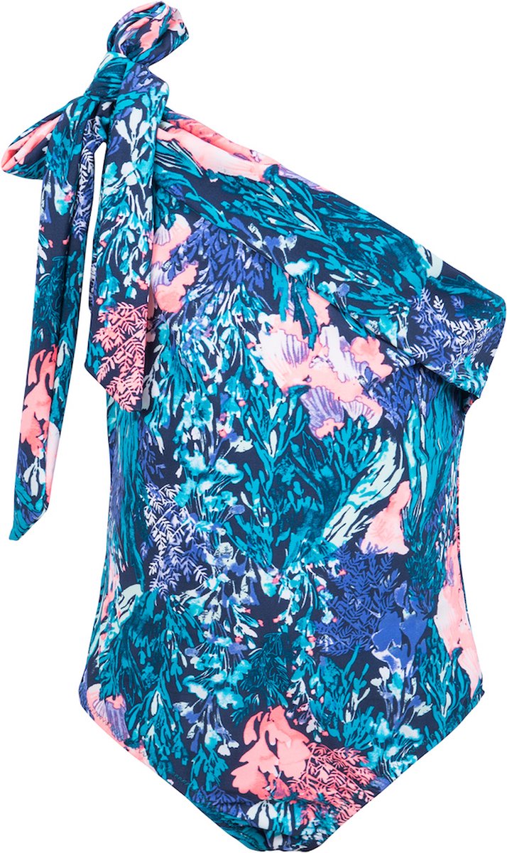 La V Badpak met een schouder Coral blue 170-176 blauw