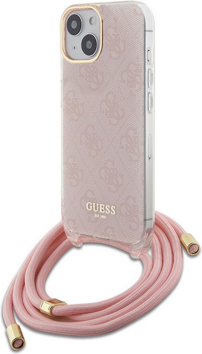 Guess 4G Printed Crossbody Back Case - Geschikt voor Apple iPhone 15 (6.1") - Roze