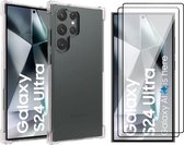 Hoesje geschikt voor Samsung Galaxy S24 Ultra - 2x Screenprotector PET - Shockproof Transparant