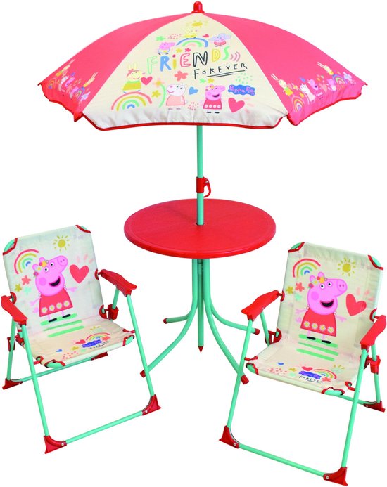 Peppa Pig Tuinset Friends Forever 4-delig - 2 Stoeltjes + Tafel + Parasol