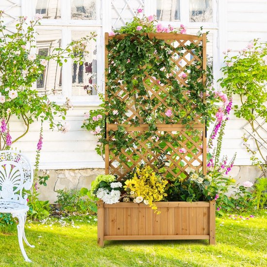 Relaxdays klimrek met plantenbak, weerbestendig, hout, voor balkon