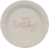 Folat - Assiettes joyeux anniversaire rose crème - 8 pièces - 23 cm