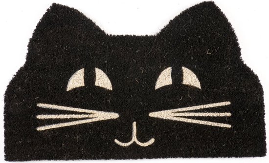 Zwarte Kat Koppie - Cat Face - Kokos Deurmat