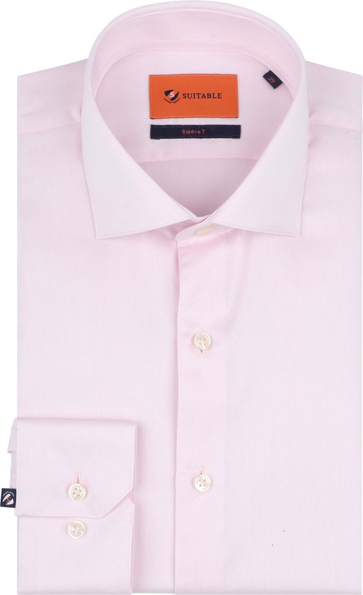 Suitable - Overhemd Extra Lange Mouwen Twill Roze - Heren - Maat 39 - Slim-fit