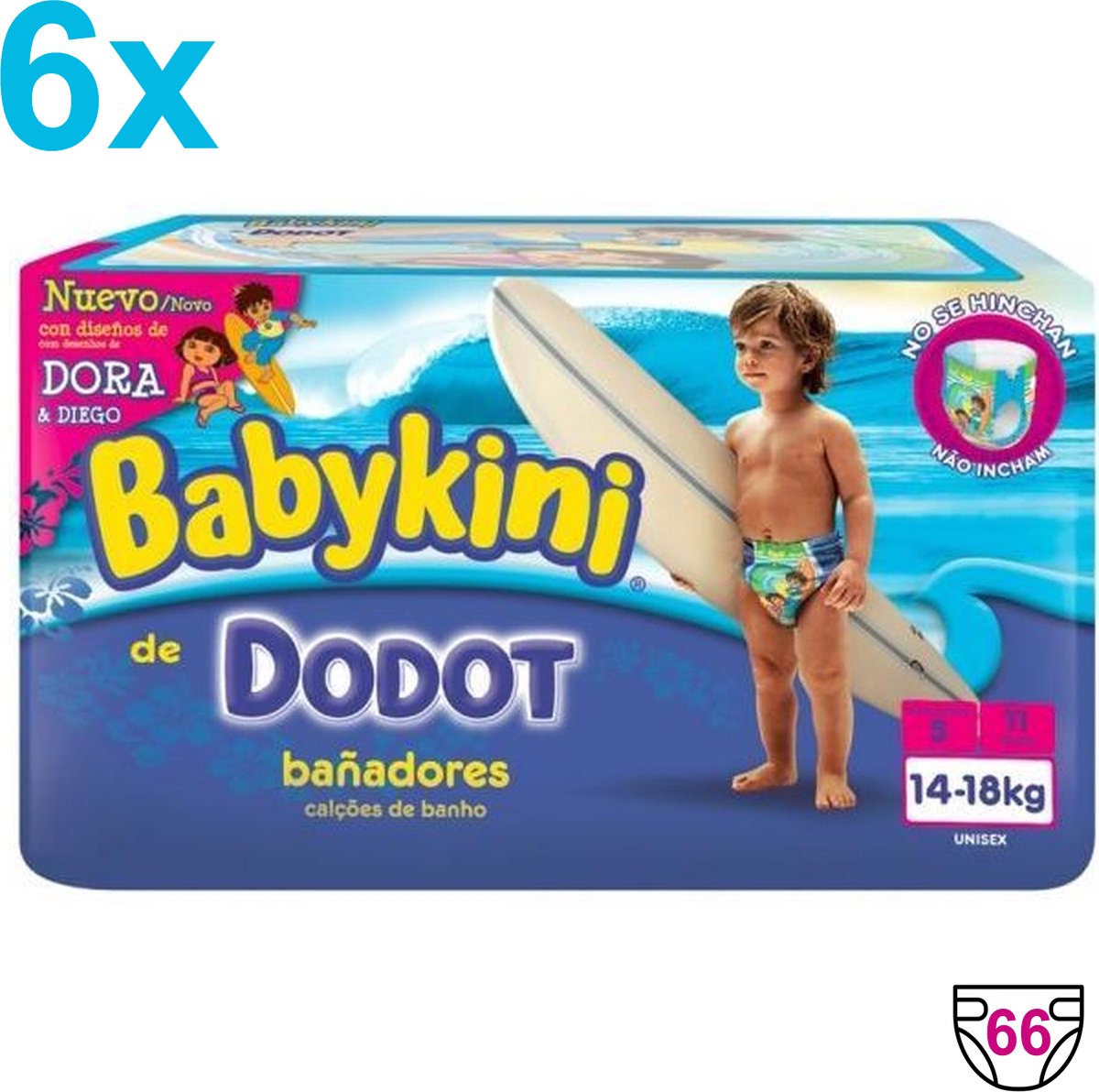 Goedkoopste Babykini - DODOT - Dora & Diego - Zwembroek - 14-18kg - Maat 5 - 66 Stuks - Voordeelverpakking