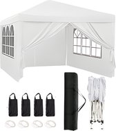Qualytents - Partytent - Easy up - 3 x 3m - Paviljoen met Zijpanelen - Opvouwbaar - Waterdichte tent - In Hoogte Verstelbaar - Wit - Extra stevig