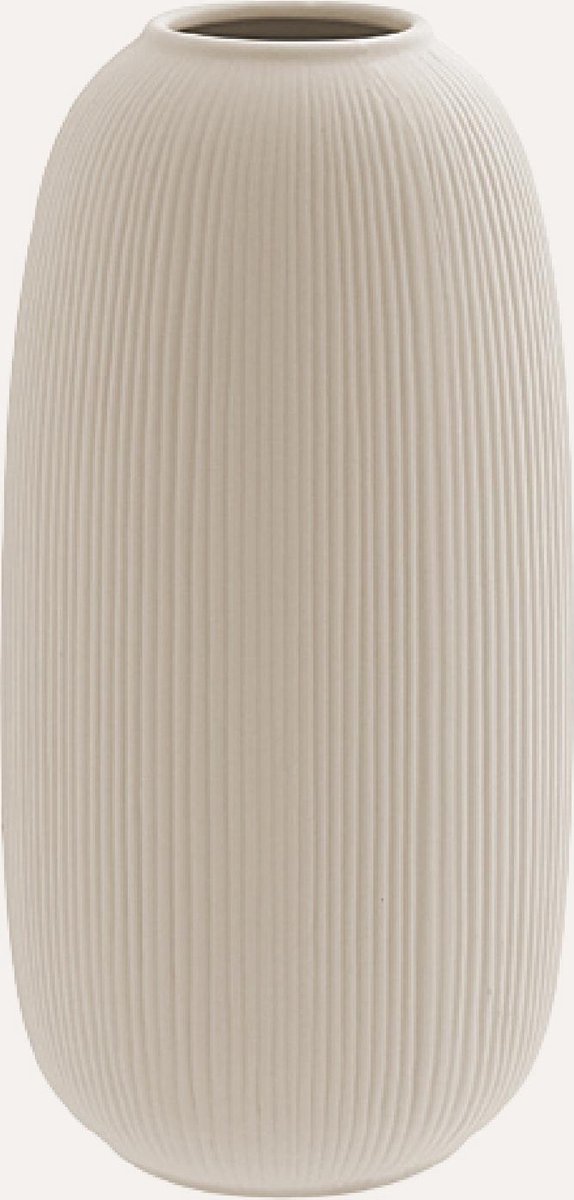 Storefactory - Aby Ribbed XL Vaas - Beige - Keramiek - 25x12 - Handgemaakt