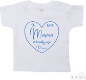 Soft Touch T-shirt Shirtje Korte mouw "De liefste mama is toevallig mijn mama" Unisex Katoen Wit/blauw Maat 62/68