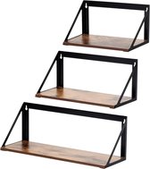 SHOP YOLO-Wandplanken-set van 3 metalen wandplanken,-Hout moderne planken -antiek voor keuken-badkamer woonkamer kantoor