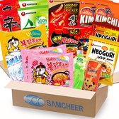 SAMCHEER Korean Ramen Snack Box - Samyang Buldak Carbonara - Nongshim Pikante Koreaanse Noedels - Rice Crackers - Bubble MilkTea - Milkis - 18-Delig