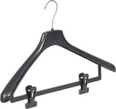De Kledinghanger Gigant - 40 x Mantelhanger / kostuumhanger kunststof zwart met schouderverbreding en anti-slip knijpers, 46 cm