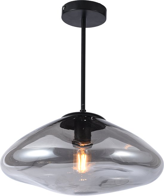 Olucia Evita - Design Plafondlamp - Glas/Metaal - Grijs;Zwart - Rond - 40 cm