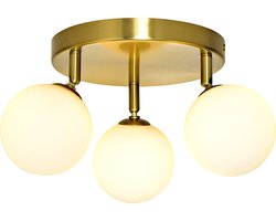 Olucia - AMER - Badkamerplafondlamp - Wit / Messing - Geschikt voor Badkamer - Vorm: Rond