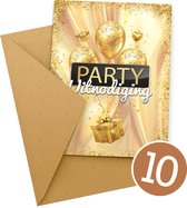 10x Uitnodiging kinderfeestje + Enveloppen | Uitnodiging verjaardag | Jongen of meisje | Uitnodigingskaarten + kraft envelop | Verjaardag Feest | Gold / Goud