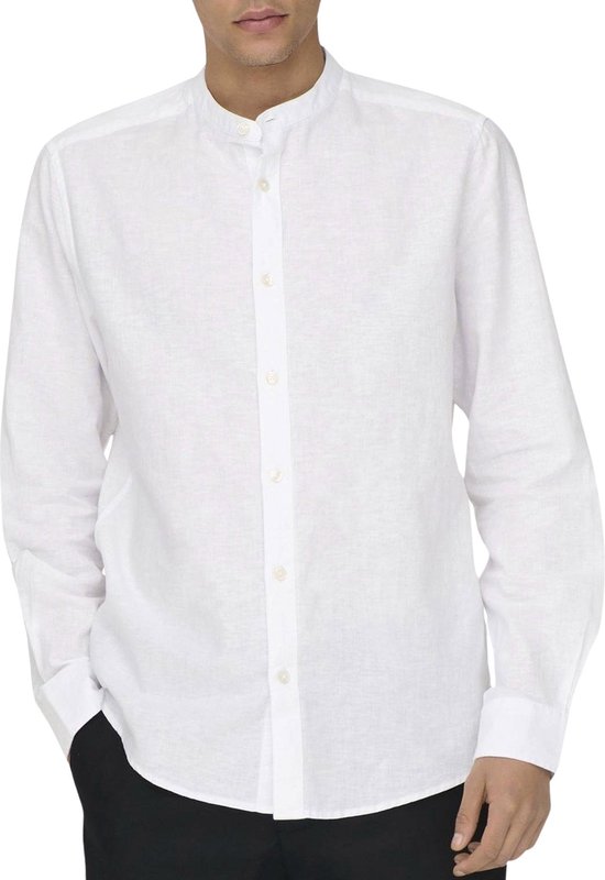 Only & Sons Chemise Onscaiden Ls Solid Linen Mao Shirt 22019173 White Homme Taille - L