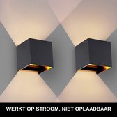 Luminize Wandlamp Zwart 2 stuks - Geschikt voor binnen en buiten - Buitenlamp - 2700K - Netstroom - Zwart - 10x10cm - 12w - NIET OPLAADBAAR