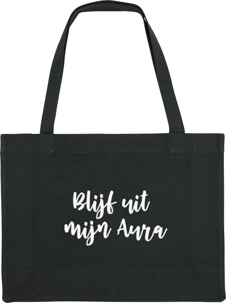 Blijf uit mijn Aura Shopping Bag - shopping bag - shopping tas - tas - boodschappentas - cadeau - zwart - grappige tekst - bedrukt