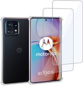 Geschikt voor Motorola Edge 40 Pro - Hoesje + 2x Screenprotector – Gehard Glas Cover + Shock Proof Case – Transparant