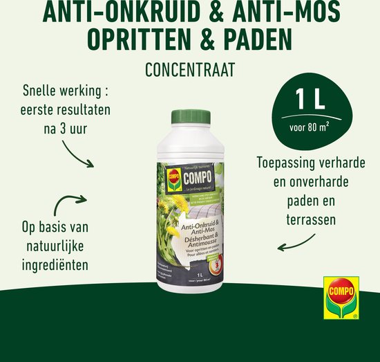COMPO Anti-Onkruid & Anti-Mos Opritten & Paden - natuurlijke ingrediënten