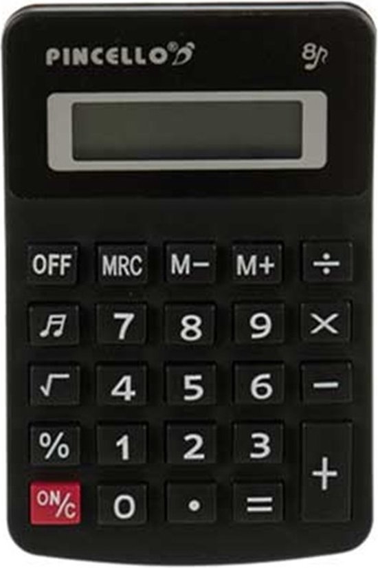 Pincello - Rekenmachine/calculator - zwart - 7 x 11 cm - voor school of kantoor - Solar