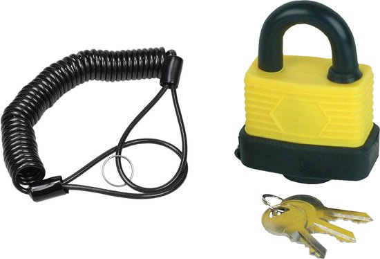 Foto: Staalkabel met waterdicht hangslot 3m x 4mm kabel geplastificeerd kabelslot