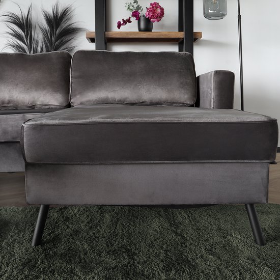 Canapé d'angle Design Lizza 269 cm, canapé de salon en velours gris foncé, canapé gauche et droit
