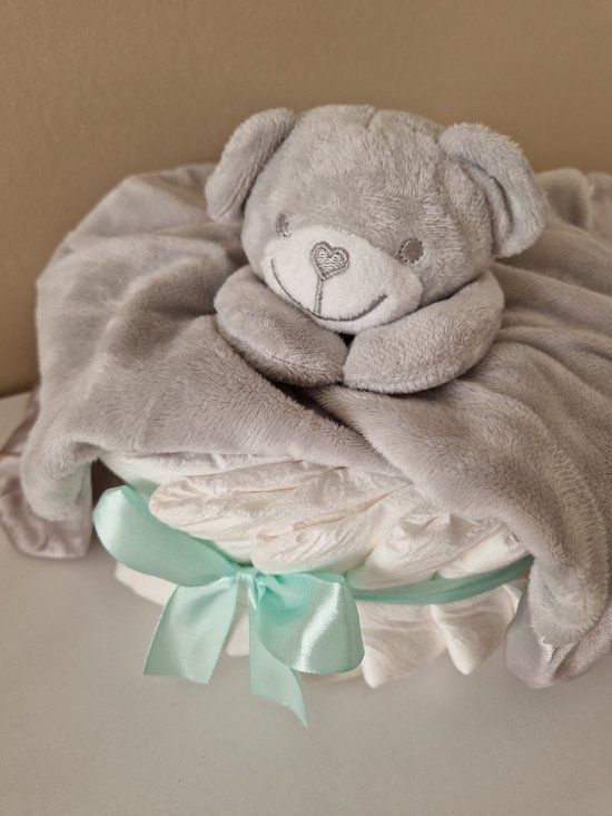 Luiertaart small Knuffeldoekje neutraal - babyshower - kraamcadeau van Luiertaart — afbeelding 2