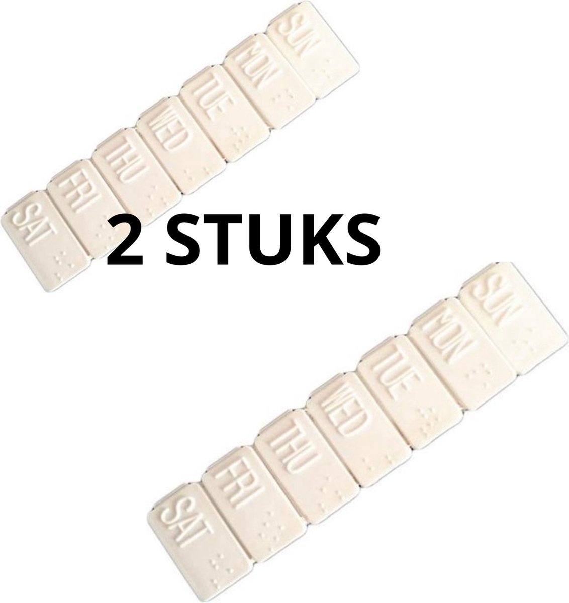 Pillendoos voor 7 dagen met dagindeling - 2 Stuks - Pillendoosje voor 1 week - Wit - Medicijndoosje met braille aanduiding - Medicijnbox met dagaanduiding