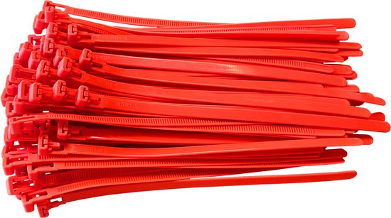 Kortpack - Hersluitbare Kabelbinders/Tyraps - 200mm lang x 7.6mm breed - Neon Oranje - 100 stuks - Treksterkte: 22,2KG - Bundeldiameter: 50mm - Bundelbandjes - Lichten op onder Blacklight - (099.3212)