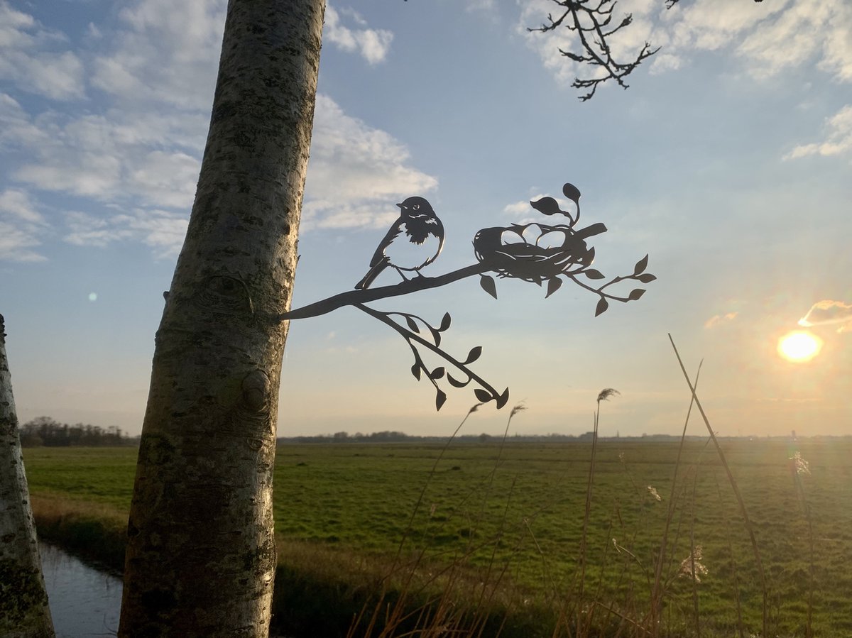 Metalen vogels tuin decoratie - Vogel met nestje - Decoratie vogels