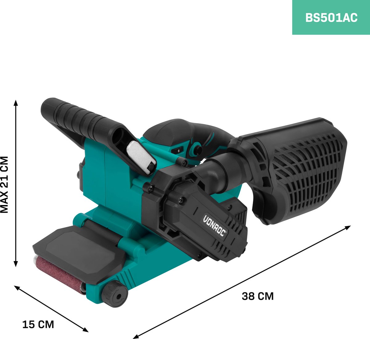 VONROC Bandschuurmachine 710W – Incl. 6 schuurbanden – variabele snelheid – foto 5
