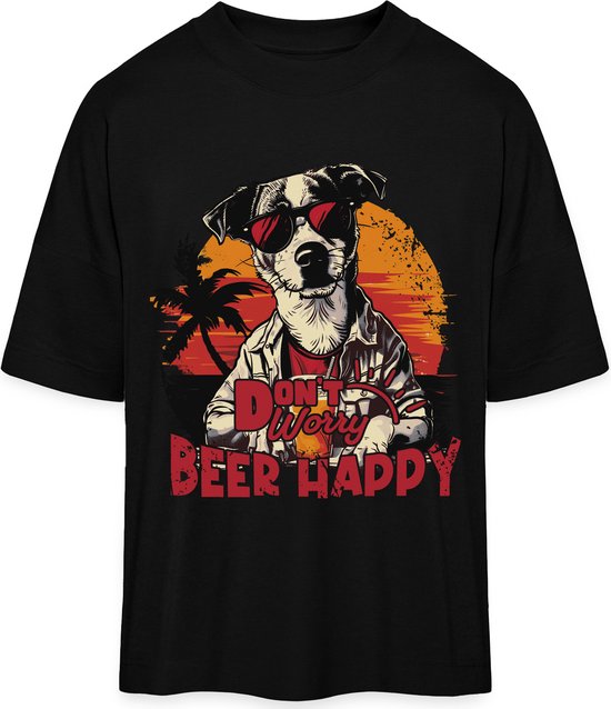 Grappig T Shirt Dames Heren - Don't Worry 'Beer' Happy - Zwart - S