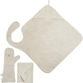 Nifty - Baby Shower Glove met Handsfree Badcape en 2 Hydrofiele doeken - Baby Washandje - Lange washand - Badcape 100x100 - Washandje Baby - Biologisch Katoen – Vanille