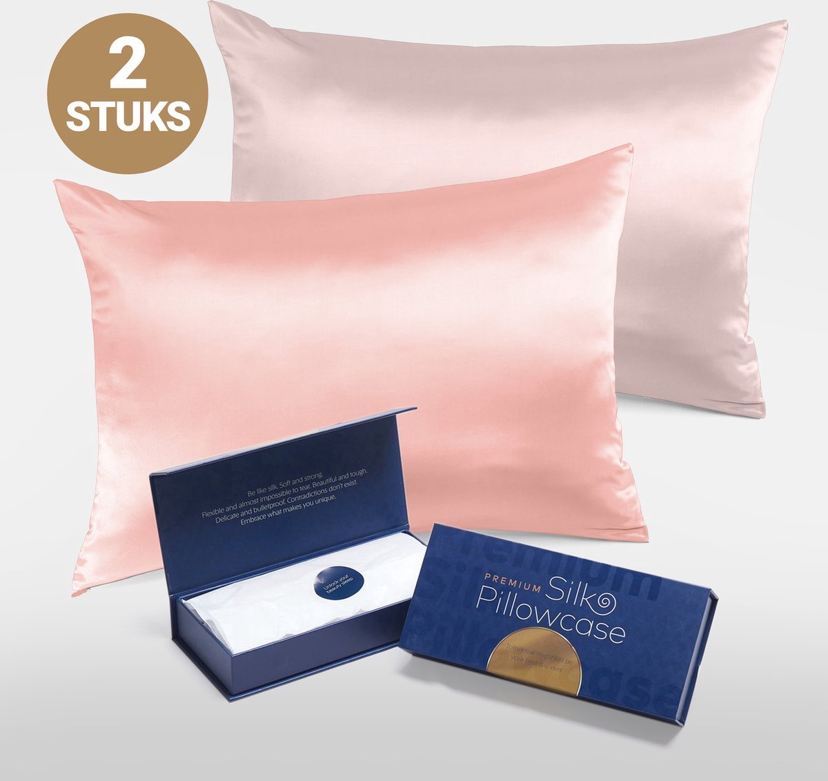 Slowwave Premium Silk Pillowcase - Colorpack: Cherry Blossom en Pink Swan (lichtroze) - 100% Moerbeizijde - 22 momme - Hoogste kwaliteit (grade 6A) - 60x70cm