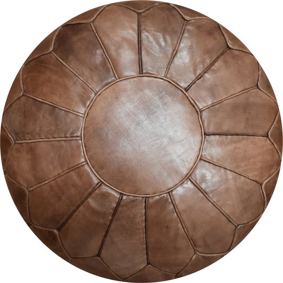 Pouf en Cuir (XL) Marron Chocolat - Handgemaakt - Rond - Ø60 x 35cm - Livré garni - POUFS&PILLOWS