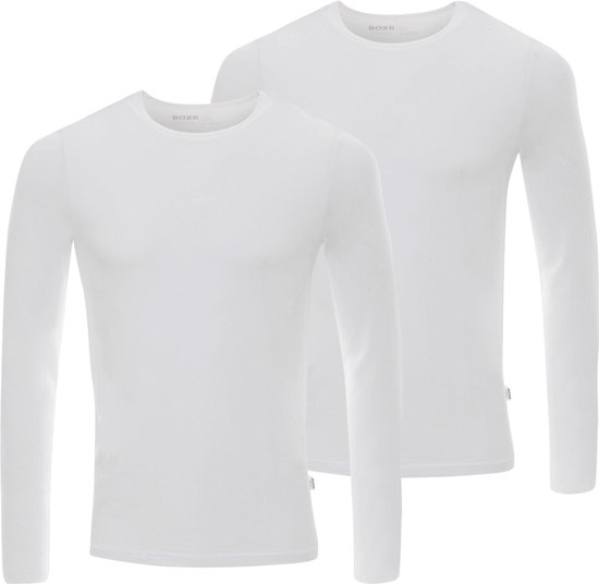 BOXR Underwear - Bamboe Longsleeve T-Shirt Heren - Ronde hals - Wit - L - Zijdezacht - Thermo Control - Lange Mouwen Ondershirt Heren - 2-Pack