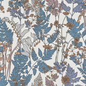 Bloemen behang Profhome 377517-GU vliesbehang glad met bloemen patroon mat blauw crèmewit beige geel 5,33 m2