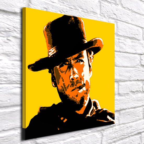 Pop Art Clint Eastwood - Canvas Print - op dennenhouten kader - 60 x 60 x 2 cm - Wanddecoratie