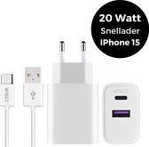 Combinaison de charge - Convient pour iPhone 15 - Chargeur rapide 20 W avec câble de charge USB vers USB-C de 2 M - Doubles Portes: USB-A et USB-C - WiseQ