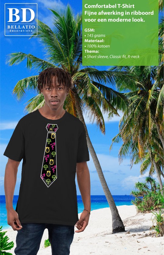 Bellatio Decorations Tropical party shirt heren - stropdas - groen - neon - carnaval - themafeest XS
