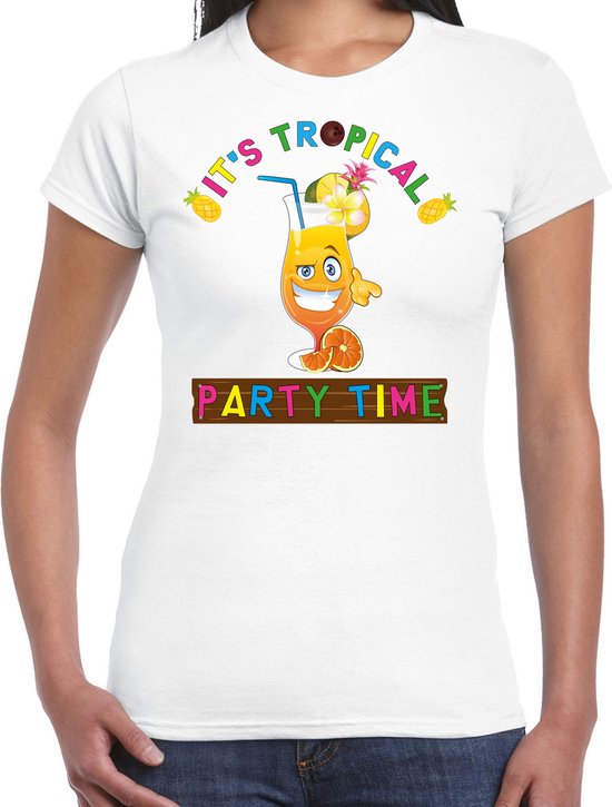 Bellatio Decorations Tropical party shirt dames - party time - wit - carnaval - tropisch themafeest L