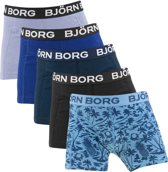 Björn Borg jongens cotton stretch 5P boxers basic palm blauw & zwart - 158/164