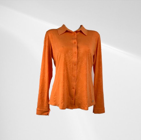 Angelle Milan - Oranje blouse met bladeren - Travelstof - In 5 maten - Maat L
